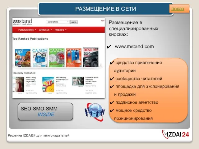 РАЗМЕЩЕНИЕ В СЕТИ средство привлечения аудитории сообщество читателей площадка для экспонирования