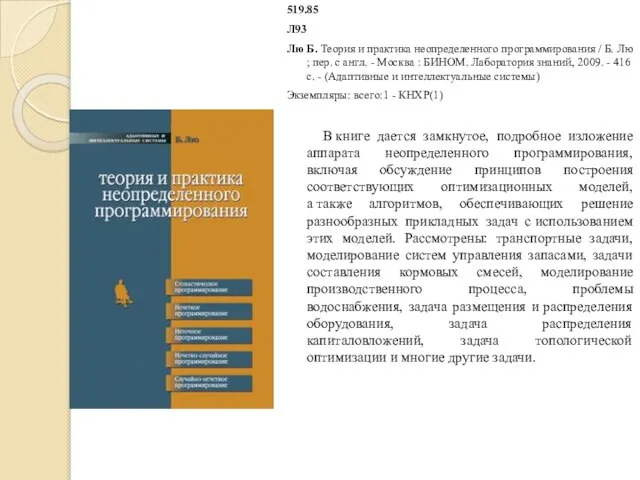 519.85 Л93 Лю Б. Теория и практика неопределенного программирования / Б.