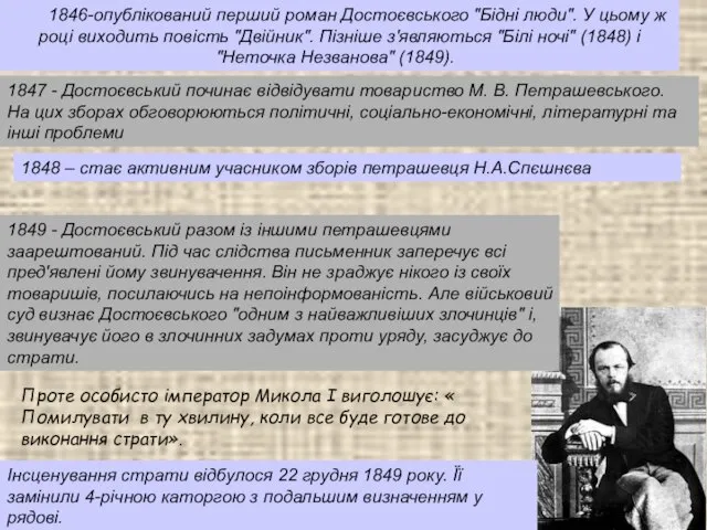 1846-опублікований перший роман Достоєвського "Бідні люди". У цьому ж році виходить