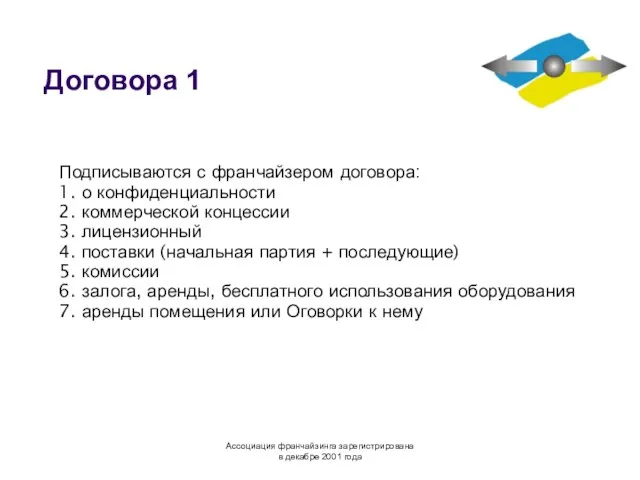 Договора 1 Подписываются с франчайзером договора: 1. о конфиденциальности 2. коммерческой