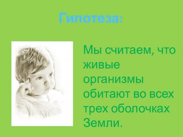 Гипотеза: Мы считаем, что живые организмы обитают во всех трех оболочках Земли.