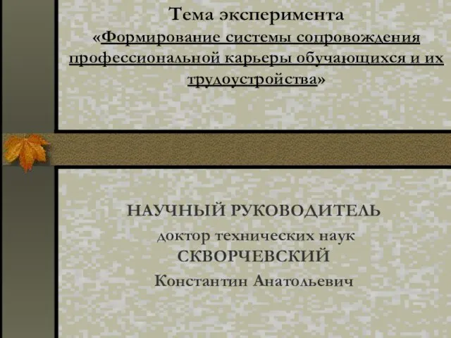 Тема эксперимента «Формирование системы сопровождения профессиональной карьеры обучающихся и их трудоустройства»