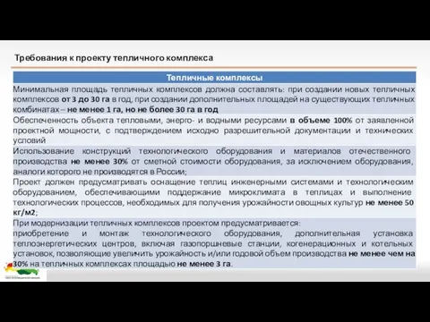 Требования к проекту тепличного комплекса