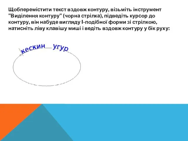 Щобперемістити текст вздовж контуру, візьміть інструмент "Виділення контуру" (чорна стрілка), підведіть