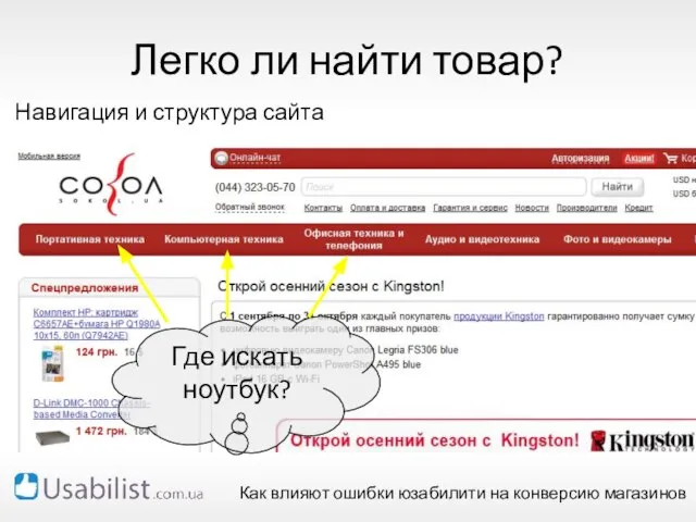 Легко ли найти товар? Навигация и структура сайта