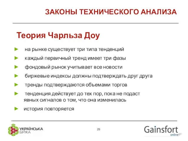 ЗАКОНЫ ТЕХНИЧЕСКОГО АНАЛИЗА Теория Чарльза Доу на рынке существует три типа