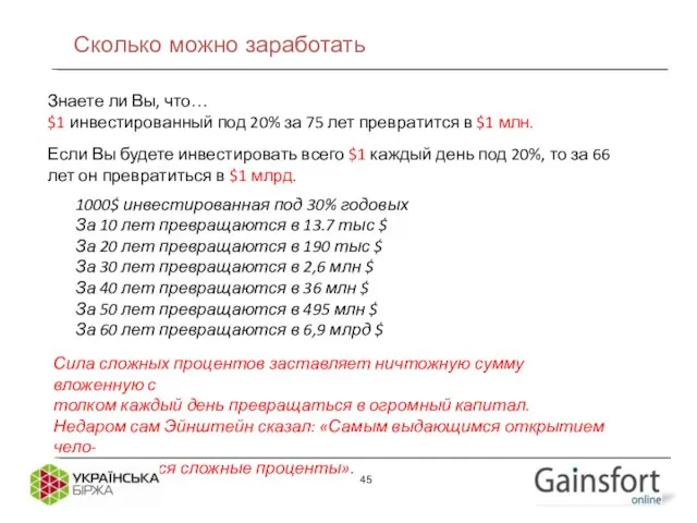 Знаете ли Вы, что… $1 инвестированный под 20% за 75 лет