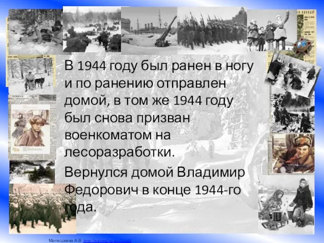 В 1944 году был ранен в ногу и по ранению отправлен