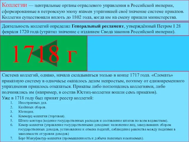 Коллегии — центральные органы отраслевого управления в Российской империи, сформированные в