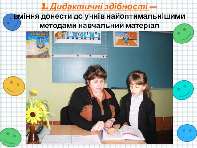 1. Дидактичні здібності — вміння донести до учнів найоптимальнішими методами навчальний матеріал