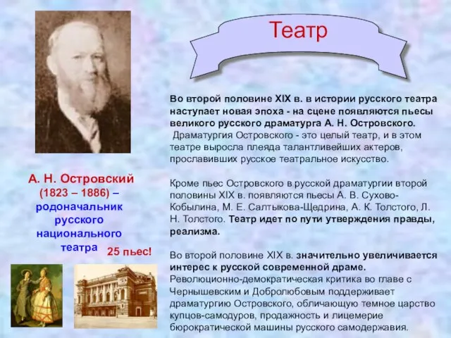 Во второй половине XIX в. в истории русского театра наступает новая