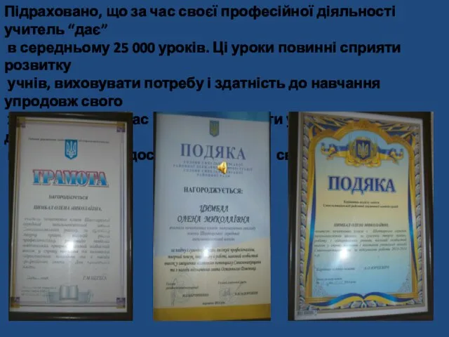 Підраховано, що за час своєї професійної діяльності учитель “дає” в середньому