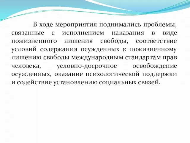 В ходе мероприятия поднимались проблемы, связанные с исполнением наказания в виде