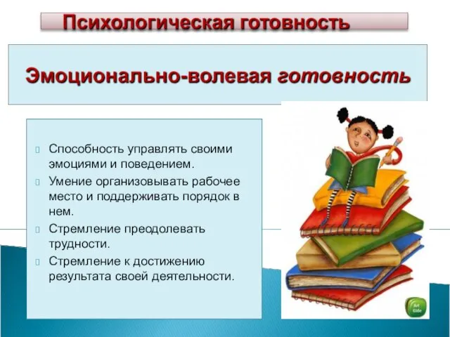 Способность управлять своими эмоциями и поведением. Умение организовывать рабочее место и