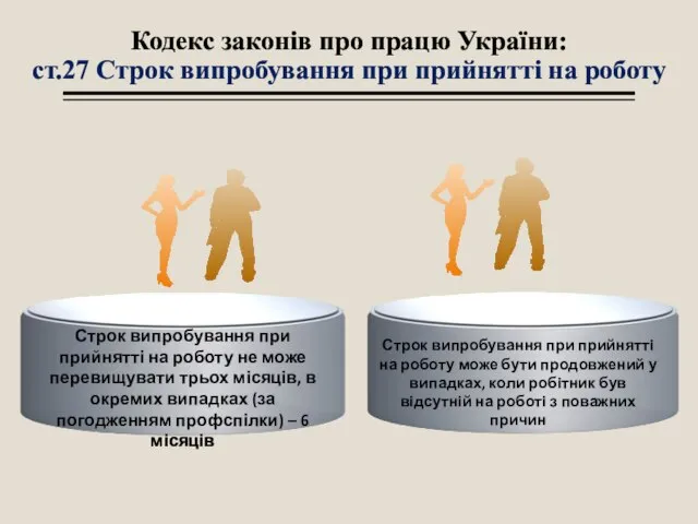 Кодекс законів про працю України: ст.27 Строк випробування при прийнятті на