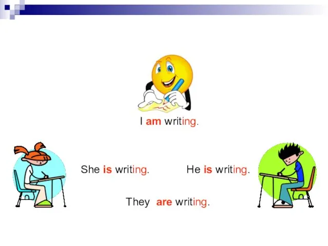 утвердительная форма I am writing. They are writing. She is writing. He is writing.