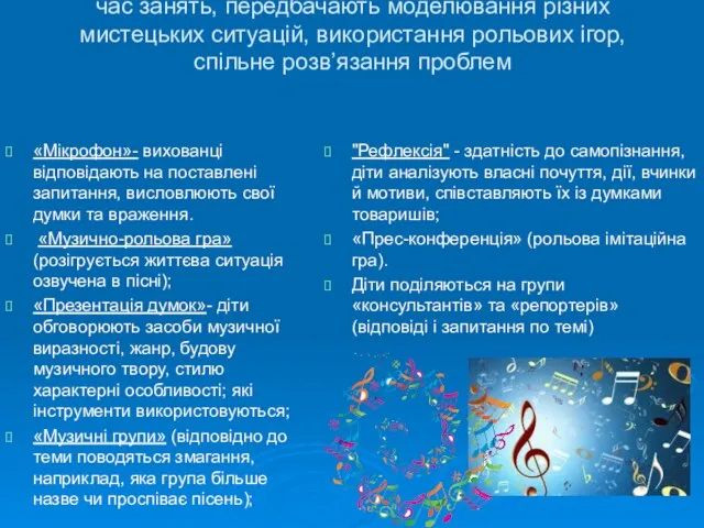 Методи і прийоми навчання, які використовуються під час занять, передбачають моделювання