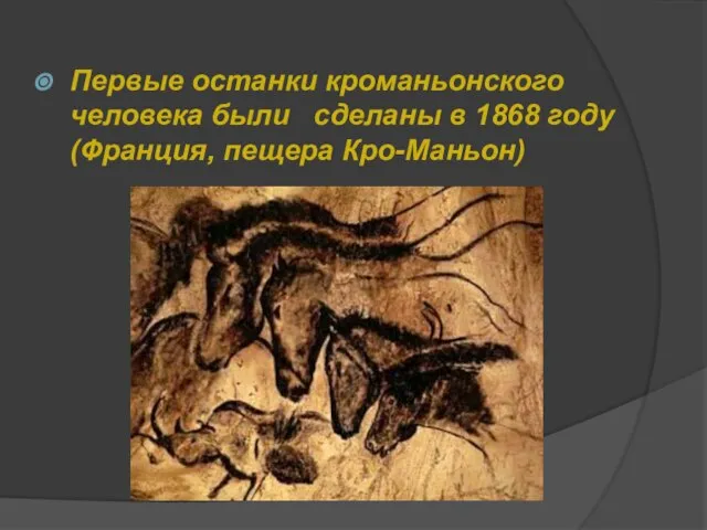 Первые останки кроманьонского человека были сделаны в 1868 году (Франция, пещера Кро-Маньон)