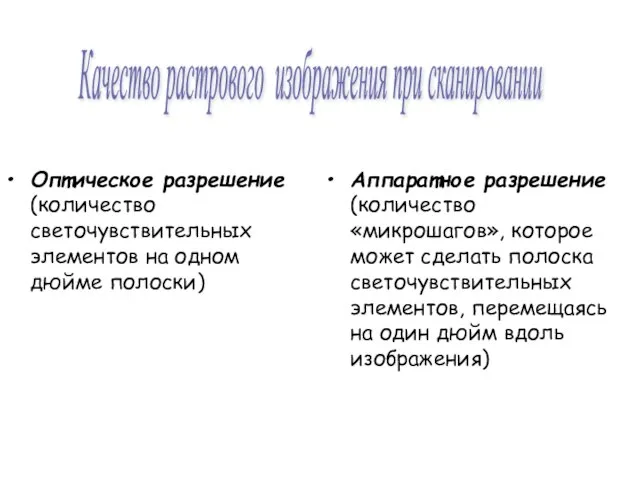 Оптическое разрешение (количество светочувствительных элементов на одном дюйме полоски) Аппаратное разрешение