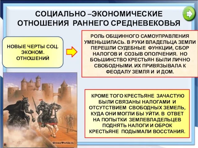 СОЦИАЛЬНО –ЭКОНОМИЧЕСКИЕ ОТНОШЕНИЯ РАННЕГО СРЕДНЕВЕКОВЬЯ НОВЫЕ ЧЕРТЫ СОЦ. ЭКОНОМ. ОТНОШЕНИЙ РОЛЬ