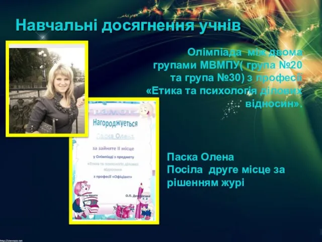 Навчальні досягнення учнів Олімпіада між двома групами МВМПУ( група №20 та