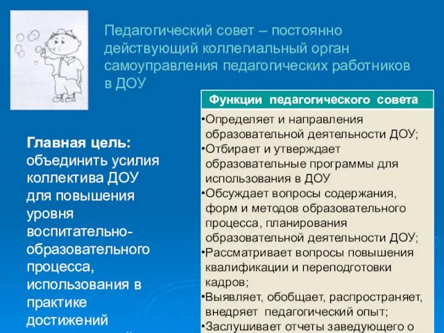 Педагогический совет – постоянно действующий коллегиальный орган самоуправления педагогических работников в