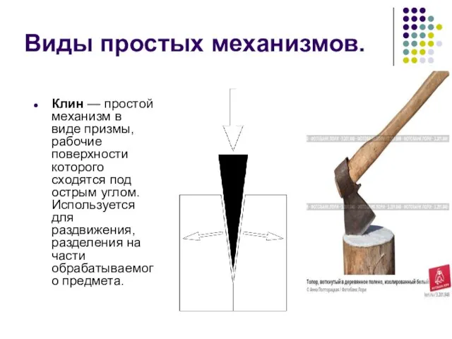 Виды простых механизмов. Клин — простой механизм в виде призмы, рабочие