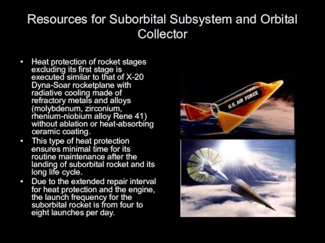 Resources for Suborbital Subsystem and Orbital Collector Heat protection of rocket