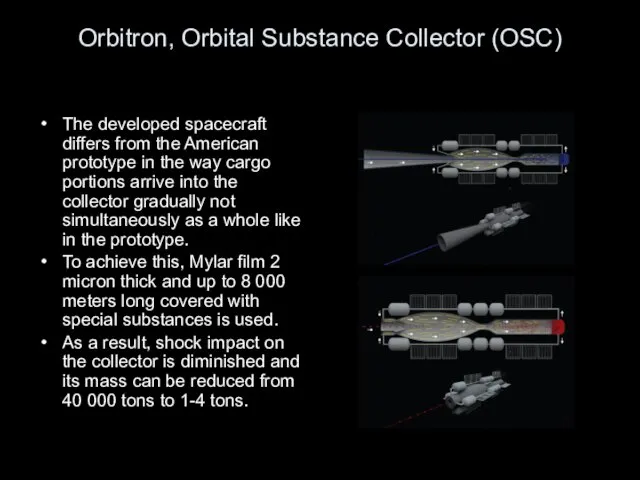 Orbitron, Orbital Substance Collector (OSC) The developed spacecraft differs from the