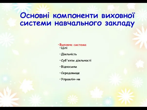 Основні компоненти виховної системи навчального закладу