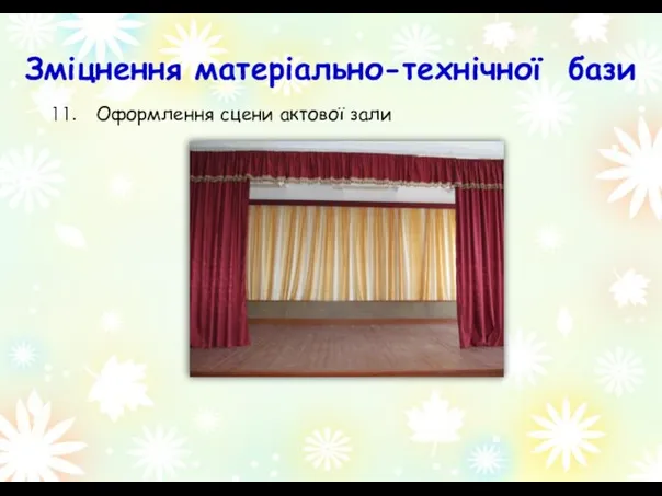 Оформлення сцени актової зали Зміцнення матеріально-технічної бази