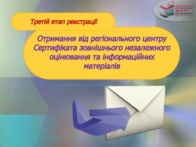 Третій етап реєстрації Отримання від регіонального центру Сертифіката зовнішнього незалежного оцінювання та інформаційних матеріалів