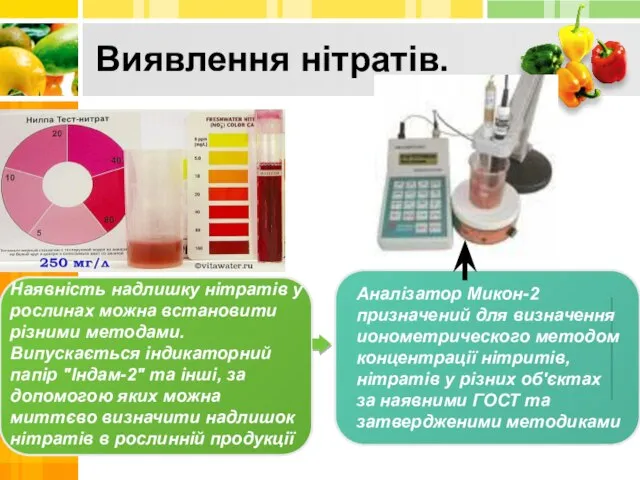 Наявність надлишку нітратів у рослинах можна встановити різними методами. Випускається індикаторний