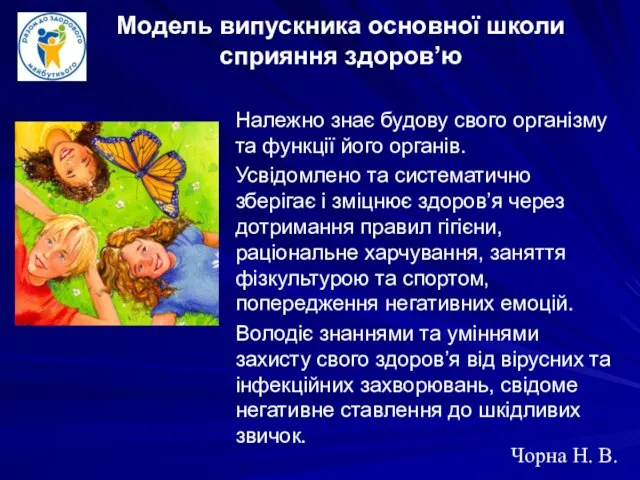 Модель випускника основної школи сприяння здоров’ю Належно знає будову свого організму