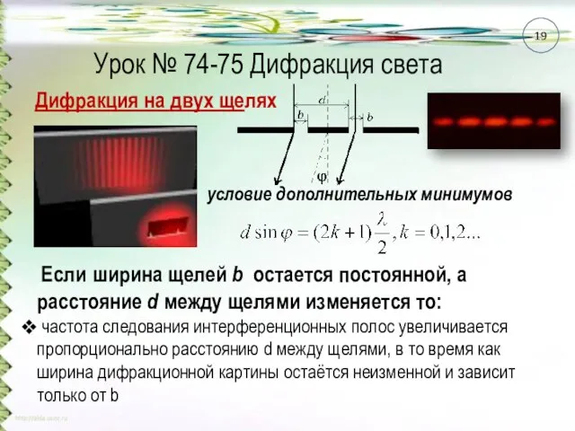 Урок № 74-75 Дифракция света Если ширина щелей b остается постоянной,