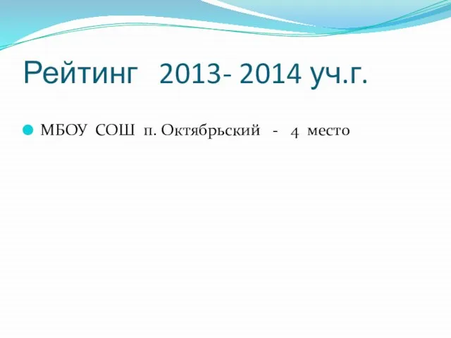 Рейтинг 2013- 2014 уч.г. МБОУ СОШ п. Октябрьский - 4 место