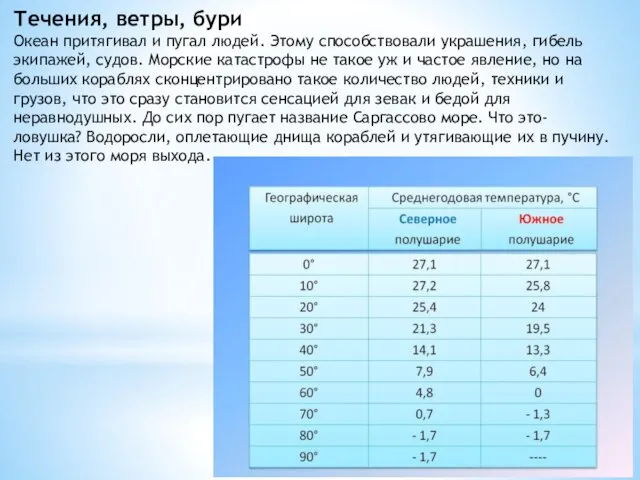 Течения, ветры, бури Океан притягивал и пугал людей. Этому способствовали украшения,