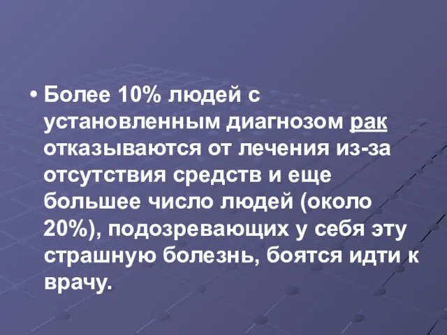 Более 10% людей с установленным диагнозом рак отказываются от лечения из-за