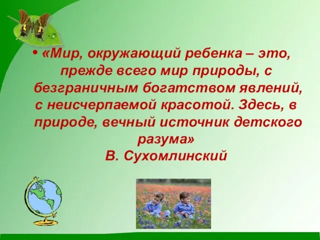 «Мир, окружающий ребенка – это, прежде всего мир природы, с безграничным