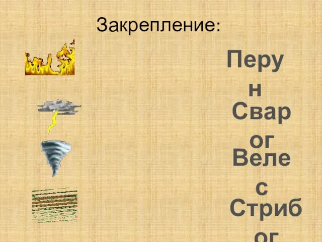 Закрепление: Перун Сварог Велес Стрибог