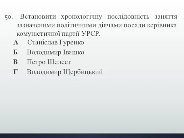 Встановити хронологічну послідовність заняття зазначеними політичними діячами посади керівника комуністичної партії