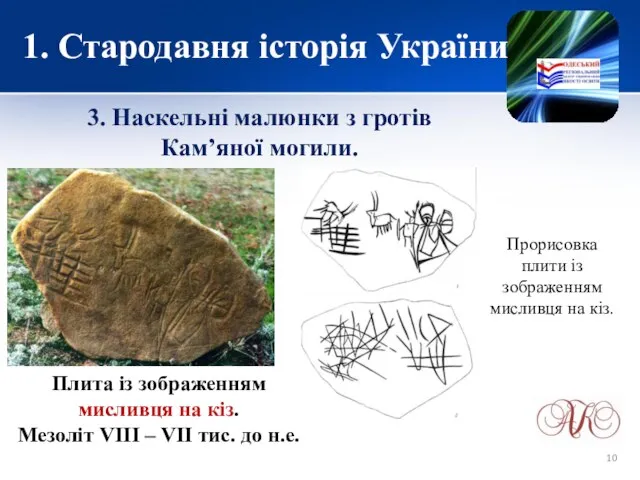 1. Стародавня історія України 3. Наскельні малюнки з гротів Кам’яної могили.