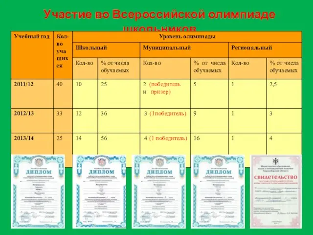 Участие во Всероссийской олимпиаде школьников