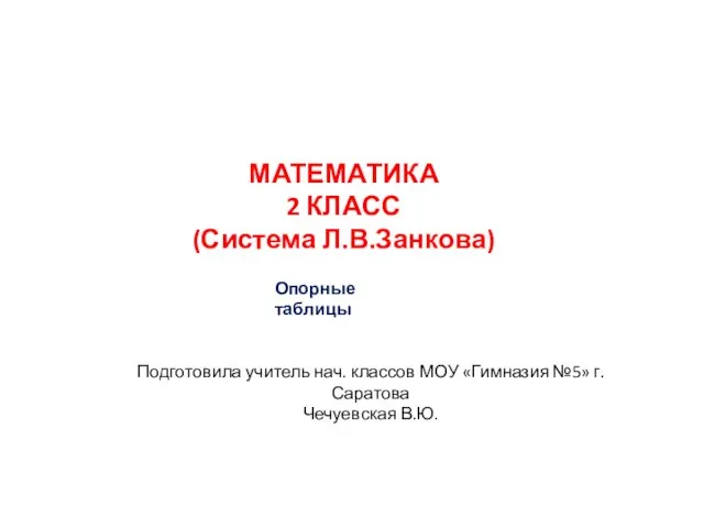 МАТЕМАТИКА 2 КЛАСС (Система Л.В.Занкова) Опорные таблицы Подготовила учитель нач. классов
