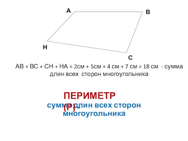 сумма длин всех сторон многоугольника ПЕРИМЕТР (Р) - Н А В