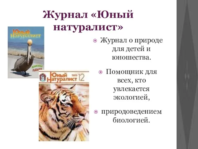 Журнал «Юный натуралист» Журнал о природе для детей и юношества. Помощник