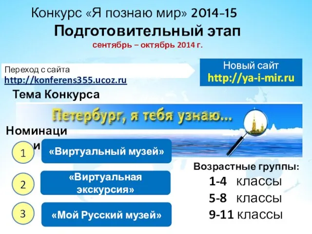 Конкурс «Я познаю мир» 2014-15 Переход с сайта http://konferens355.ucoz.ru Номинации «Виртуальный