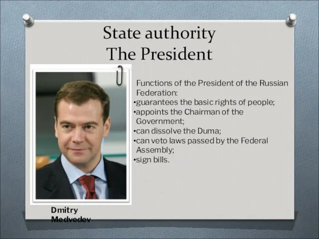 State authority The President Functions of the President of the Russian