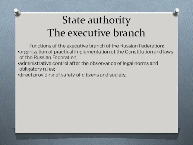 State authority The executive branch Functions of the executive branch of