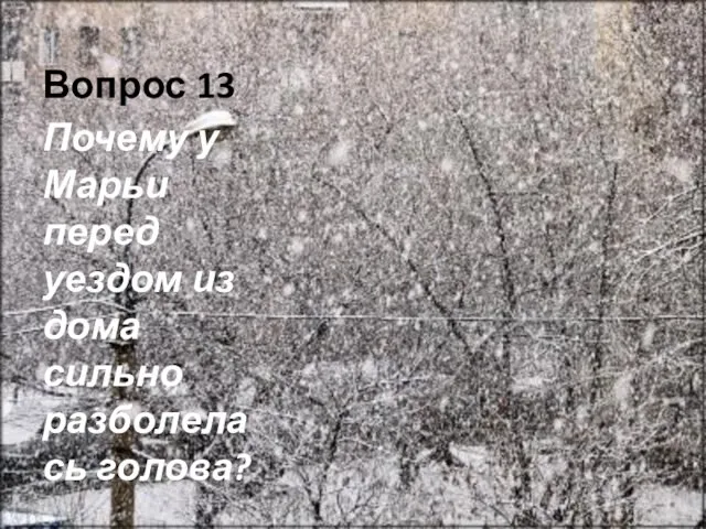 Вопрос 13 Почему у Марьи перед уездом из дома сильно разболелась голова?